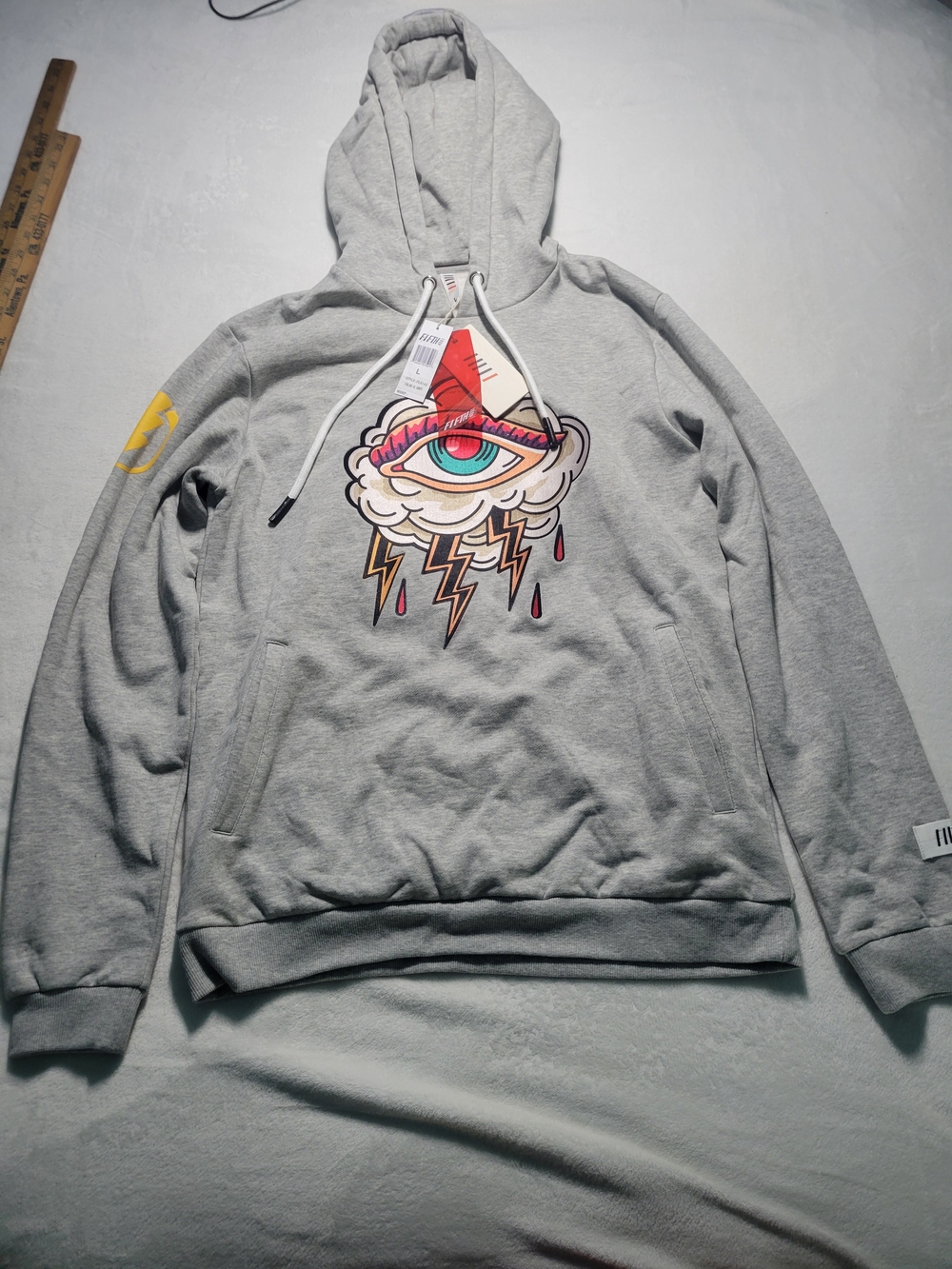 Fifth Loop High Voltage Gray Graphic Pullover Hoodie with Eye & Lightning Large